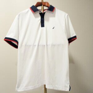 NAUTICA MENS WHITE POLO SHORT SLEEVE T-SHIRT WITH RED AND BLUE COLLAR XL